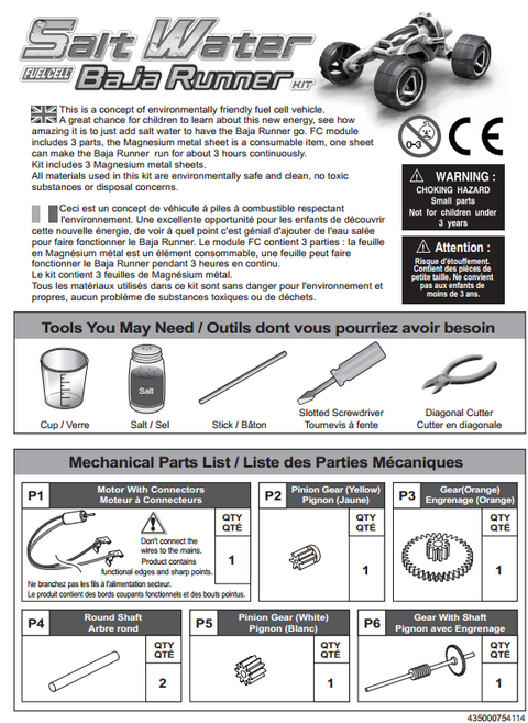 FREE Download Salt Water Fuel Cell Baja Runner Instruction Manual In English/ French