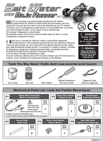 FREE Download Salt Water Fuel Cell Baja Runner Instruction Manual In English/ French
