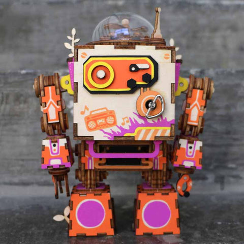 Wooden Mechanical Gears 3D Puzzle DIY Movement Assembled Wooden Jointed Robot Music Box